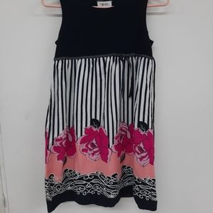 Size 14 Amy Byer Floral Striped Pink White Black Coral Girls Dress Beautiful